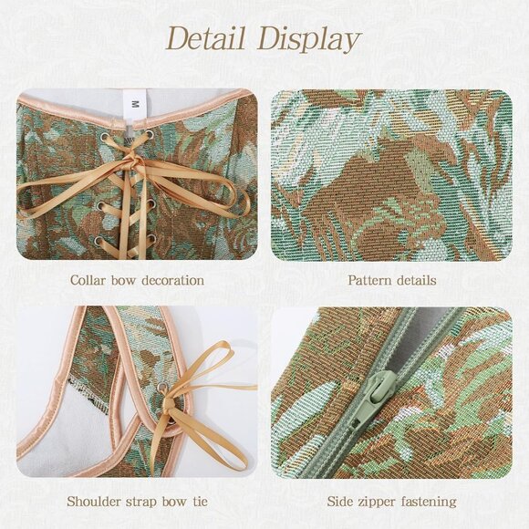 Women's Apricot Daisy Floral Renaissance Corsets Cottage Core Vest Corset Tops - Picture 5 of 7